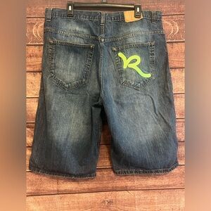 Rocawear Shorts Mens 38 Denim Wide Long Leg Baggy Hip Hop 90s Streetwear